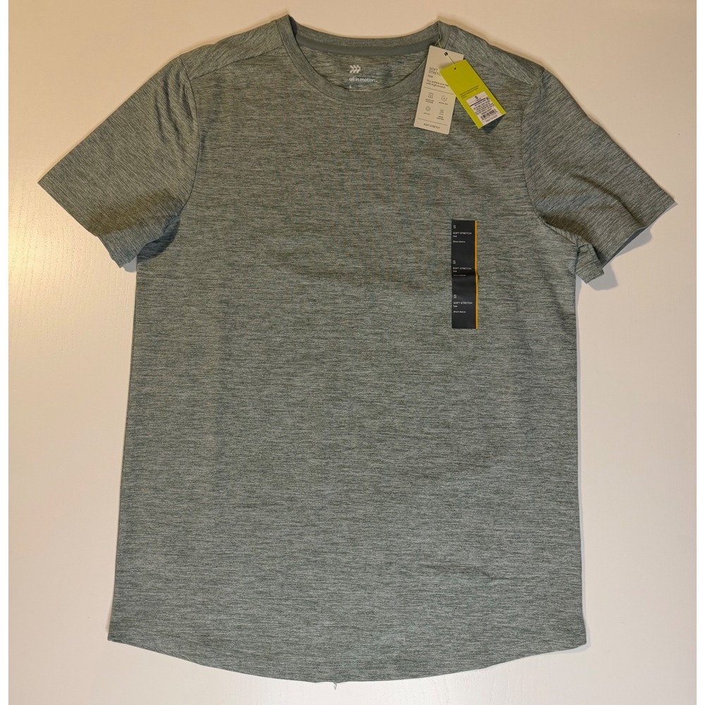 All in Motion Mens Soft Stretch Tee Olive Green Heather Workout Shirt Small NWT - Picture 1 of 2